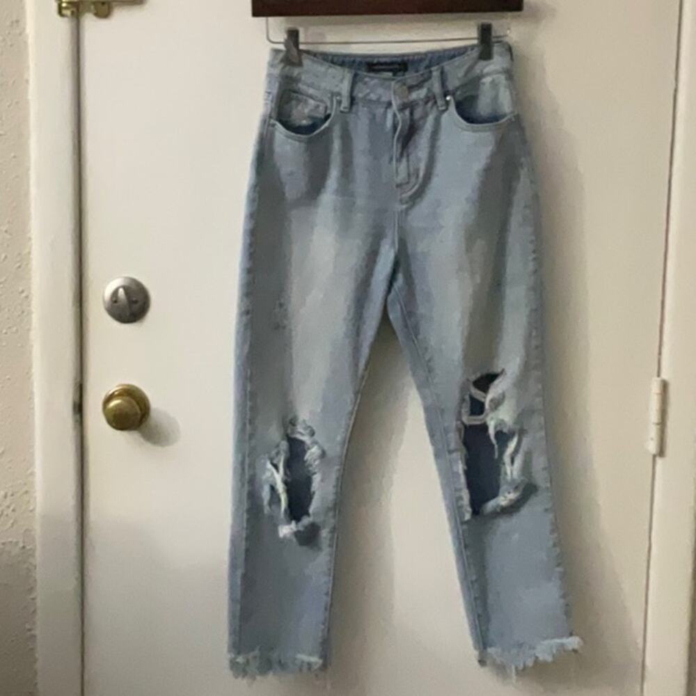 Kendall & Kylie High Waist Distressed Raw Hem Dad Jean 25 Casual Boho Festival